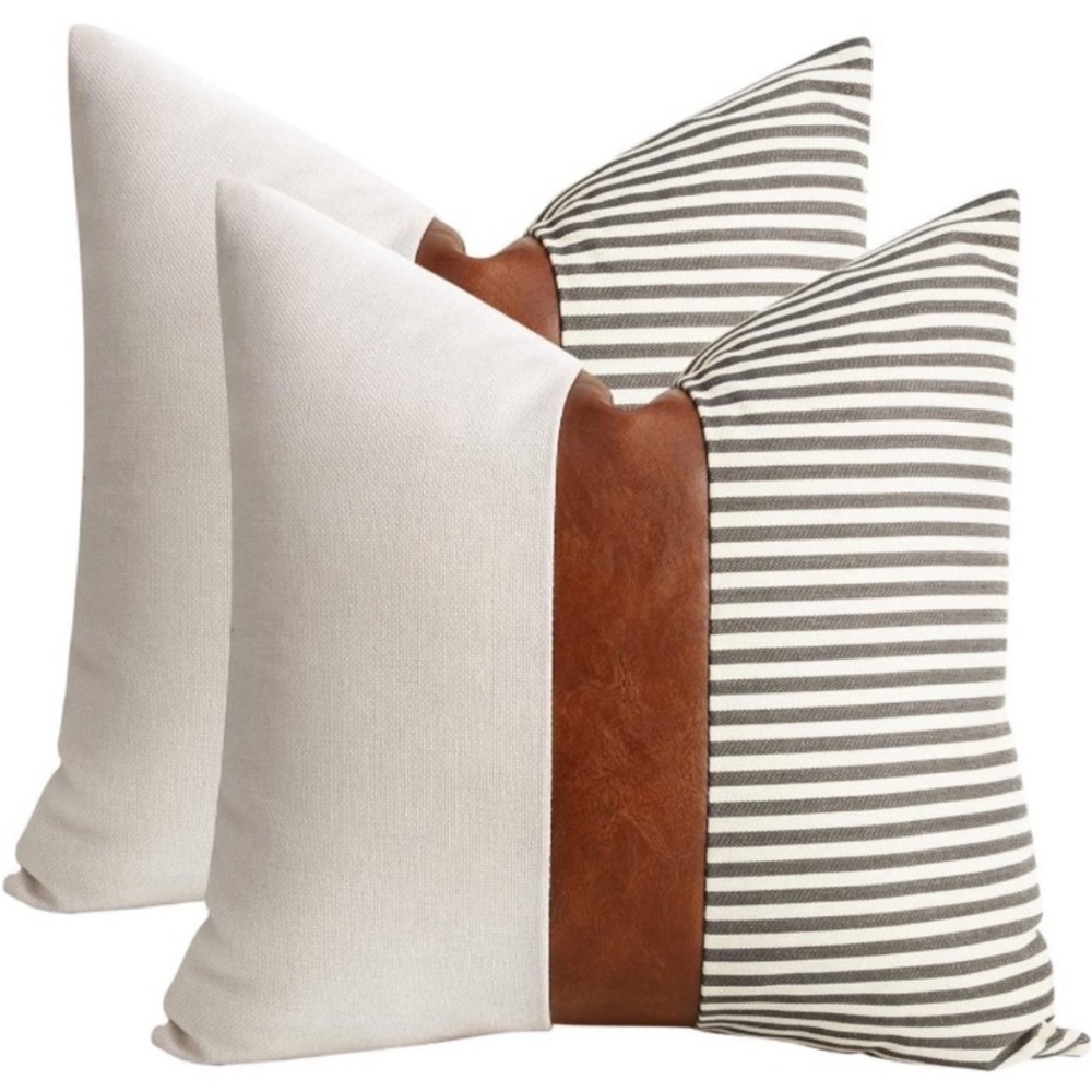 Wayfair Basics White, Brown, and Gray Striped Accent Pillow Covers